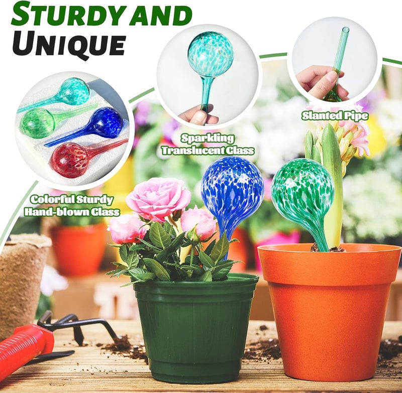Bvrbaory Plant Watering Globes,Colorful Hand-Blown Glass Watering Bulbs,Small Self Watering Globes Inserts for Indoor & Outdoor Plants,Support Plant Health,Plant Watering Devices(4 Pcs) - Image 3